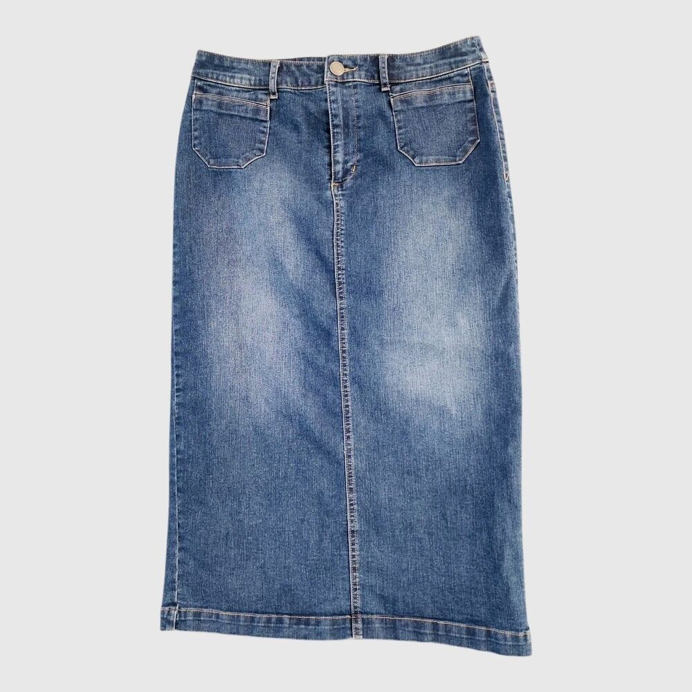 Christopher & Banks Denim Midi Skirt Women's 6 Blue Jean Straight Western Slit